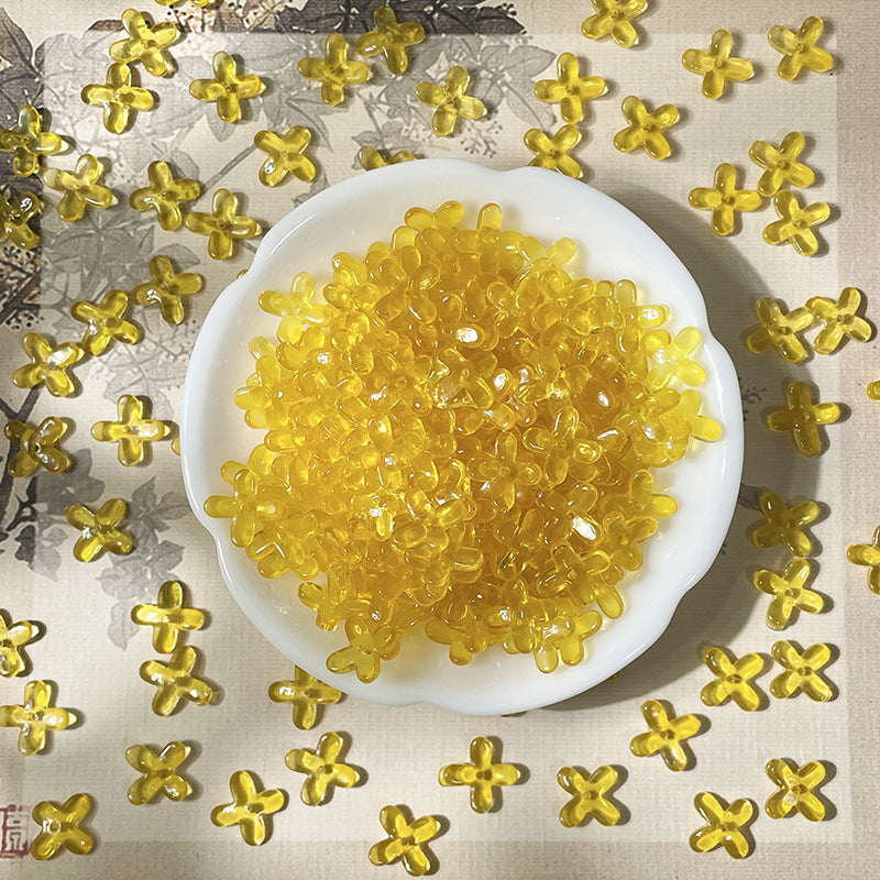 (50pcs)12mm Glass Osmanthus & Four-Leaf Clover Flower Beads