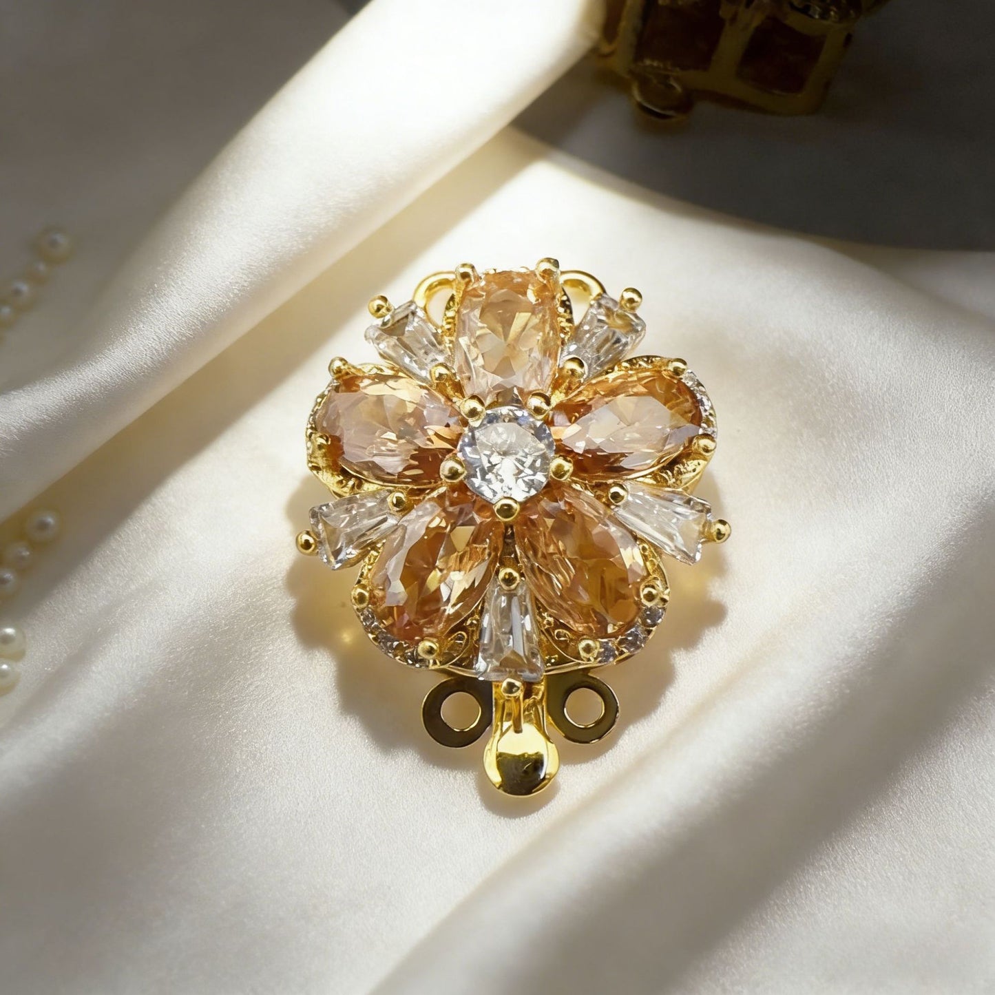 Stamen CZ Flower Double-Row Pin Clasp
