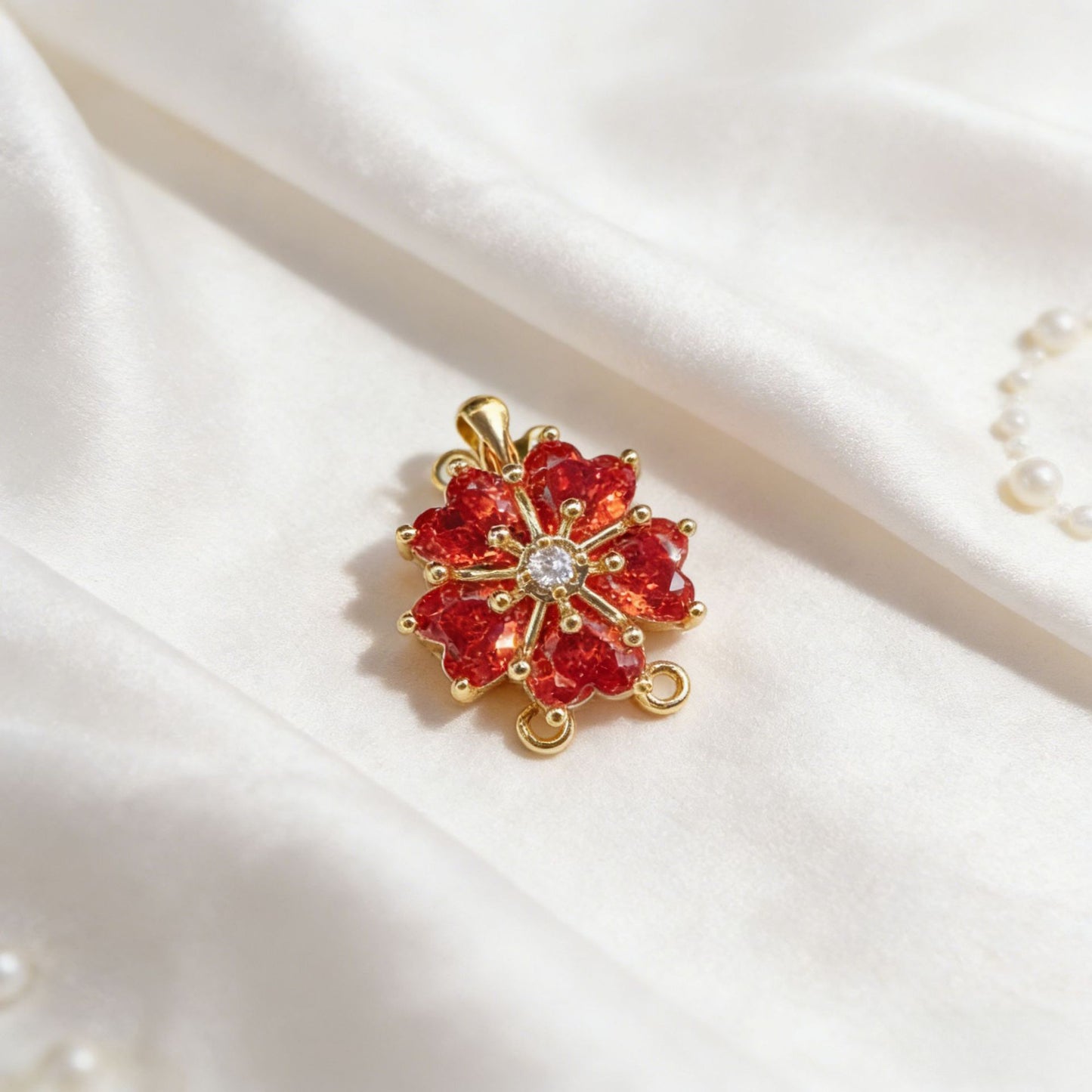5-Petal CZ Flower Double-Row Clasp with Pin Insert