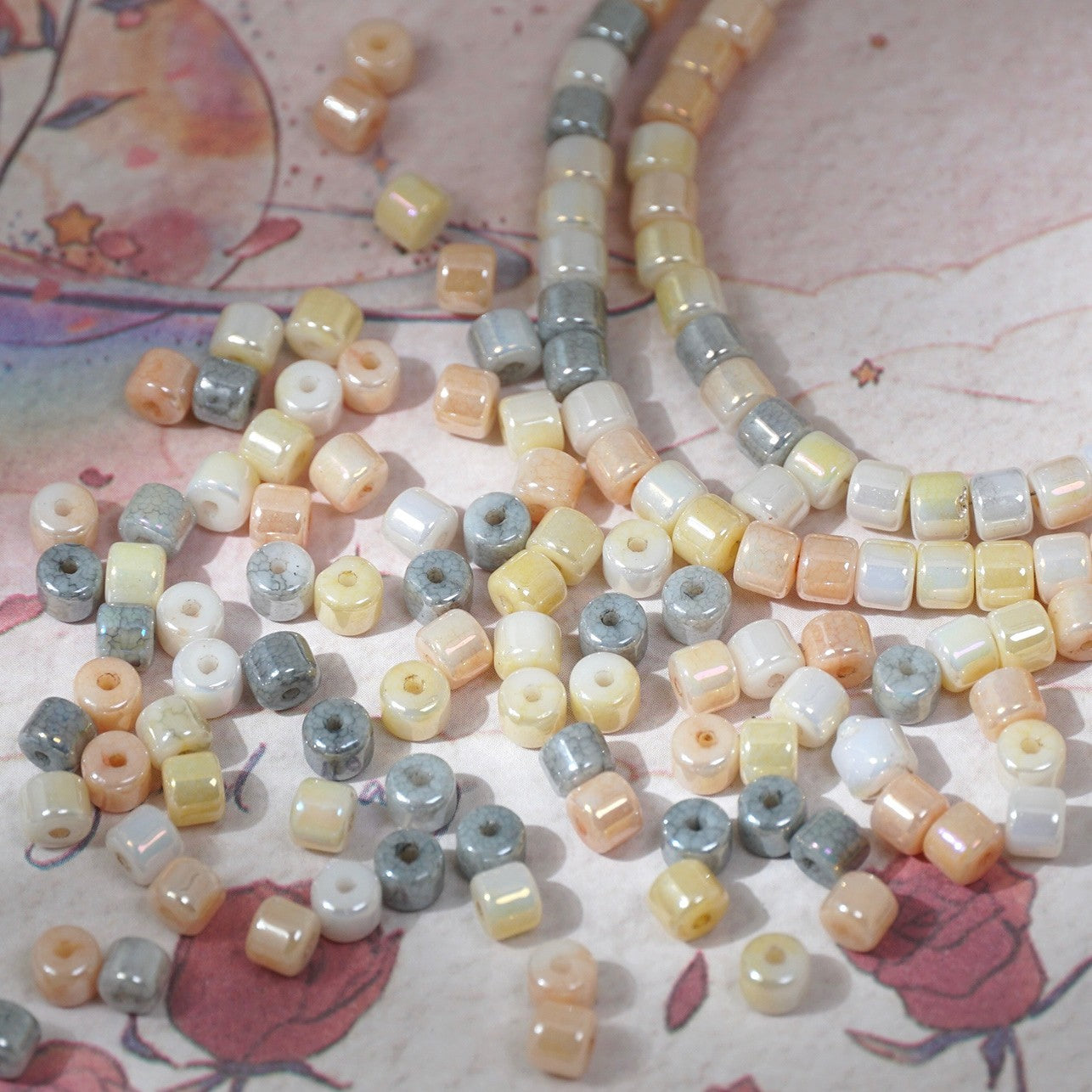 (100pcs)4mm Crystal Porcelain Effect Glass Barrel Beads