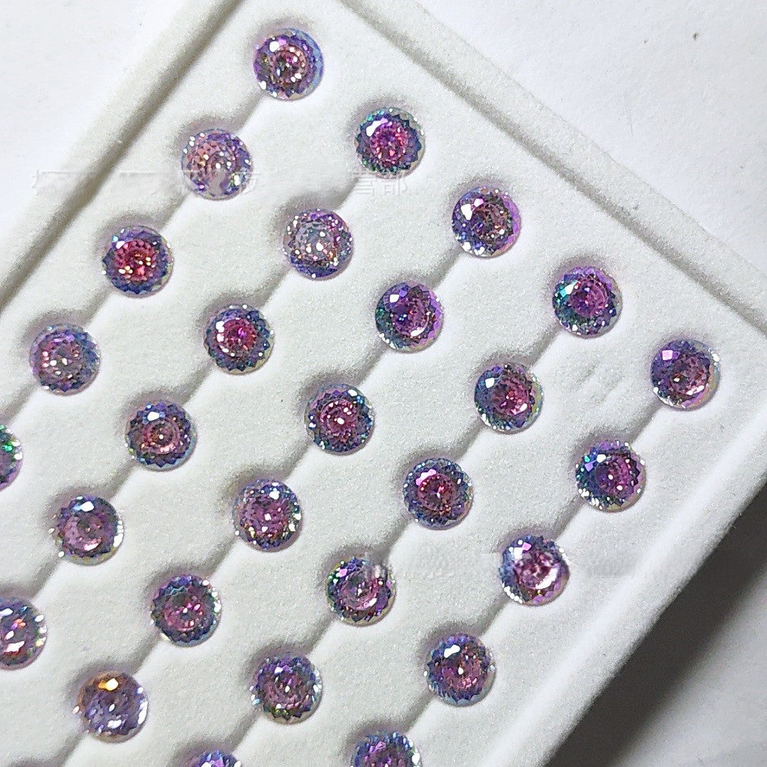 5A 6-8mm Round Iridescent Coated Nest Cut Loose CZ Stone - 2pcs