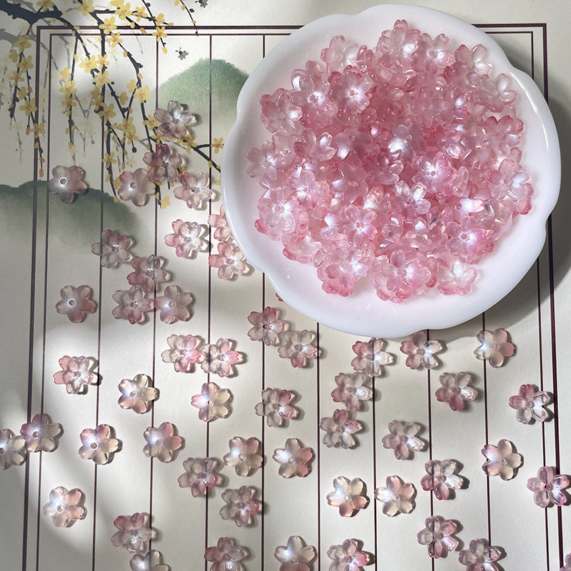 (50pcs)10mm 3D Sakura Flower Glass Beads