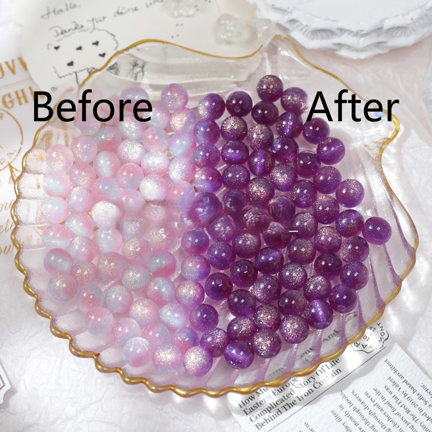 (50pcs)8/10/12/16mm Tri-Color Goldstone Light-Sensitive Resin Round Beads