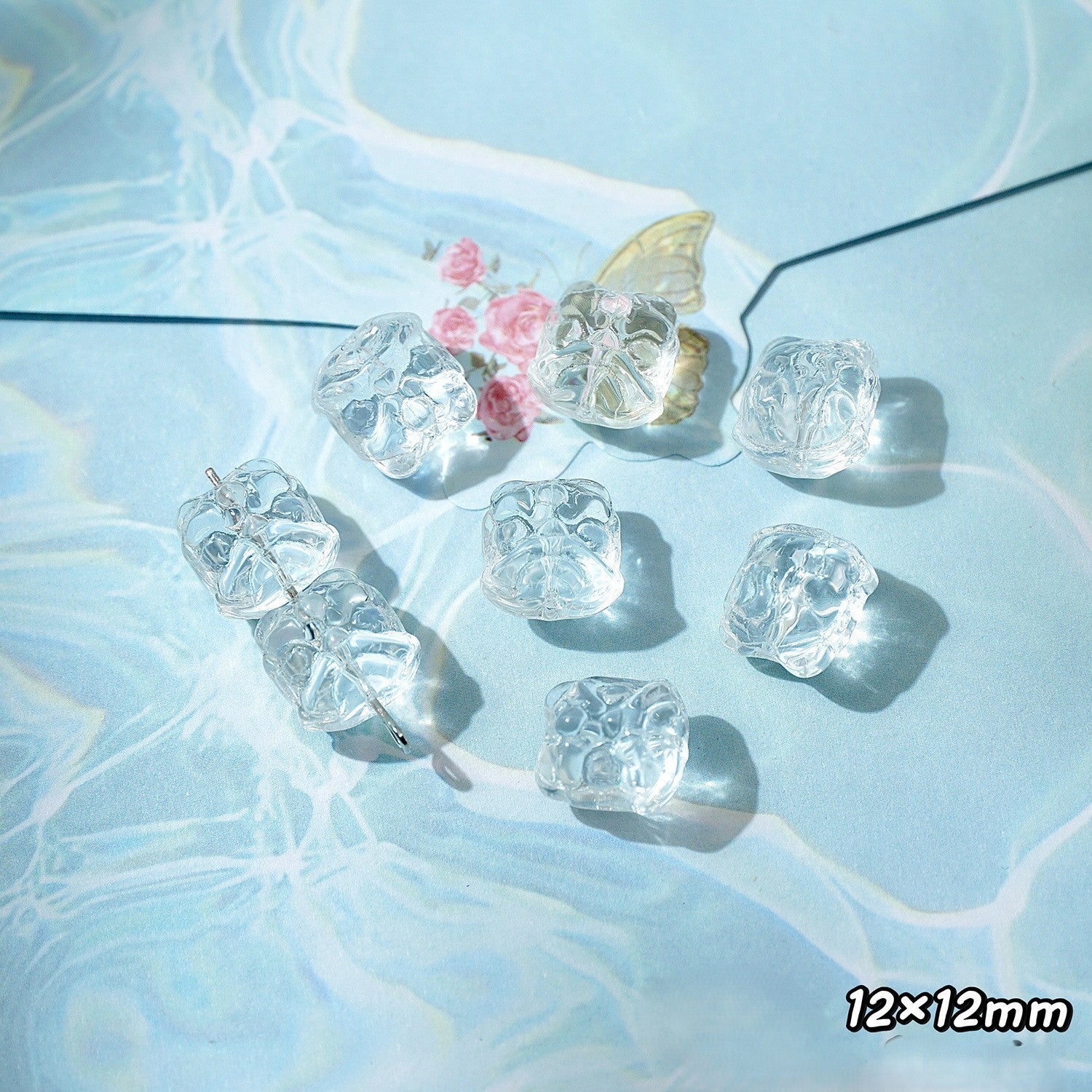 (50pcs)White Crystal Imitation Double-Pointed Irregular Glass Beads