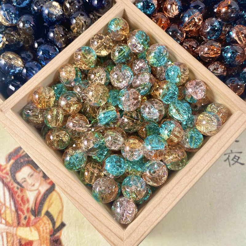 (200pcs)8/10mm Ice Crack Burst Crystal Glass Round Beads