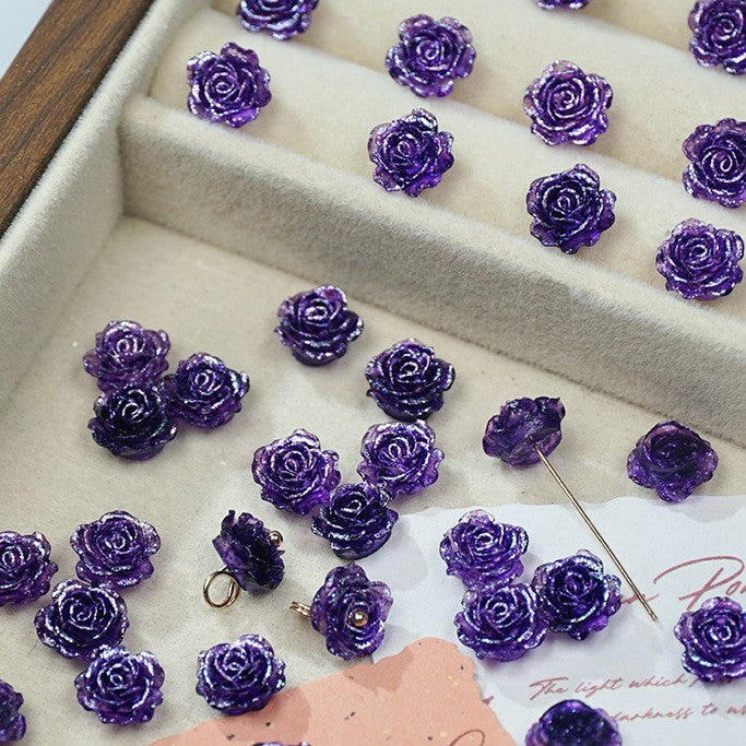 (50pcs)No-Hole Fine Sparkle Soft Gel Flower Single-Sided Carved Rose