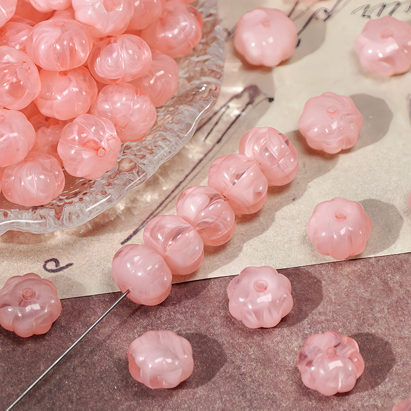 (50pcs)11mm Gold-Stamped Pumpkin Resin Beads