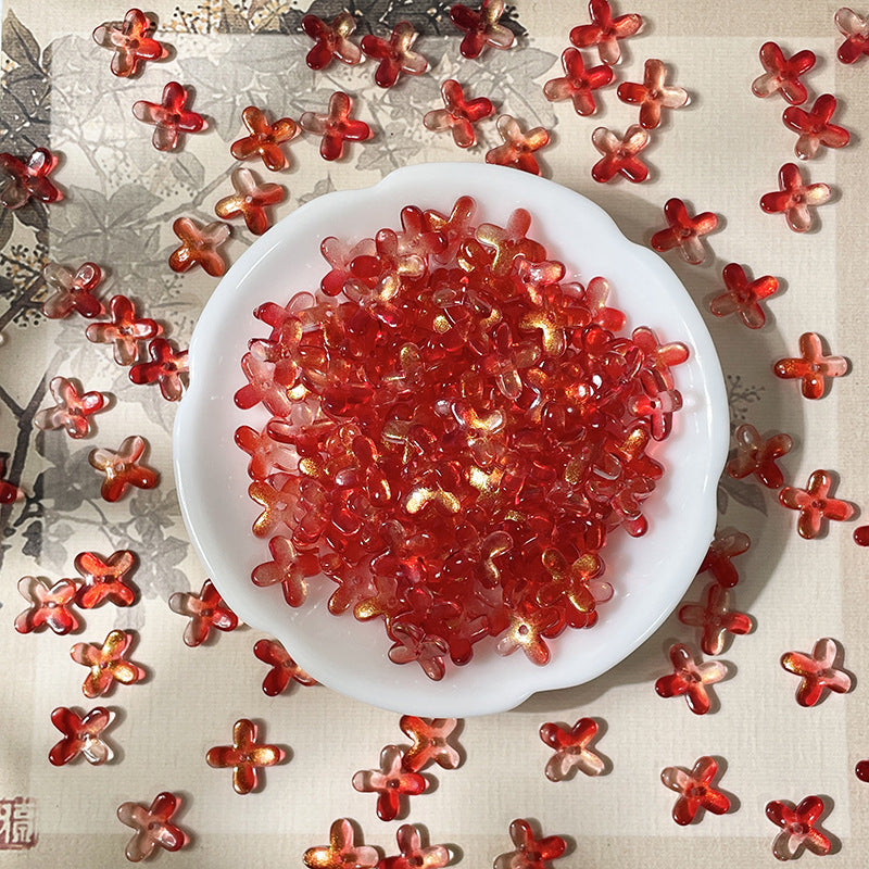 (50pcs)12mm Glass Osmanthus & Four-Leaf Clover Flower Beads