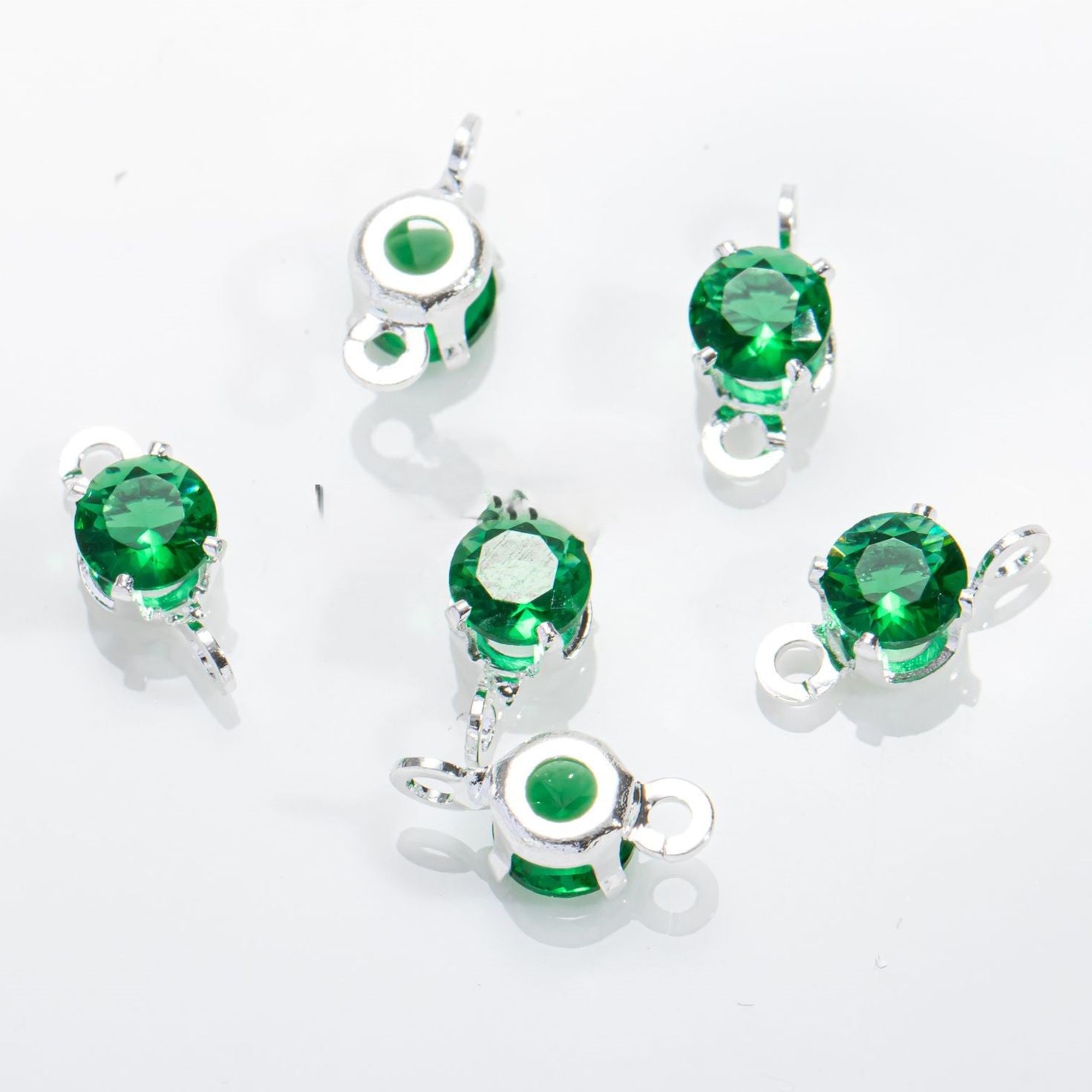 5mm Round CZ Connector with 2 Ring SIlver Attached