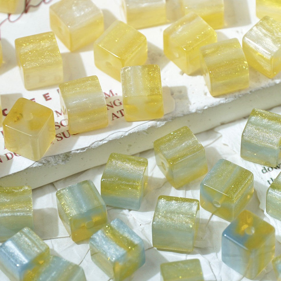 (50pcs)8mm Sugar Cube Light-Sensitive Beads - UV Reactive Resin Beads