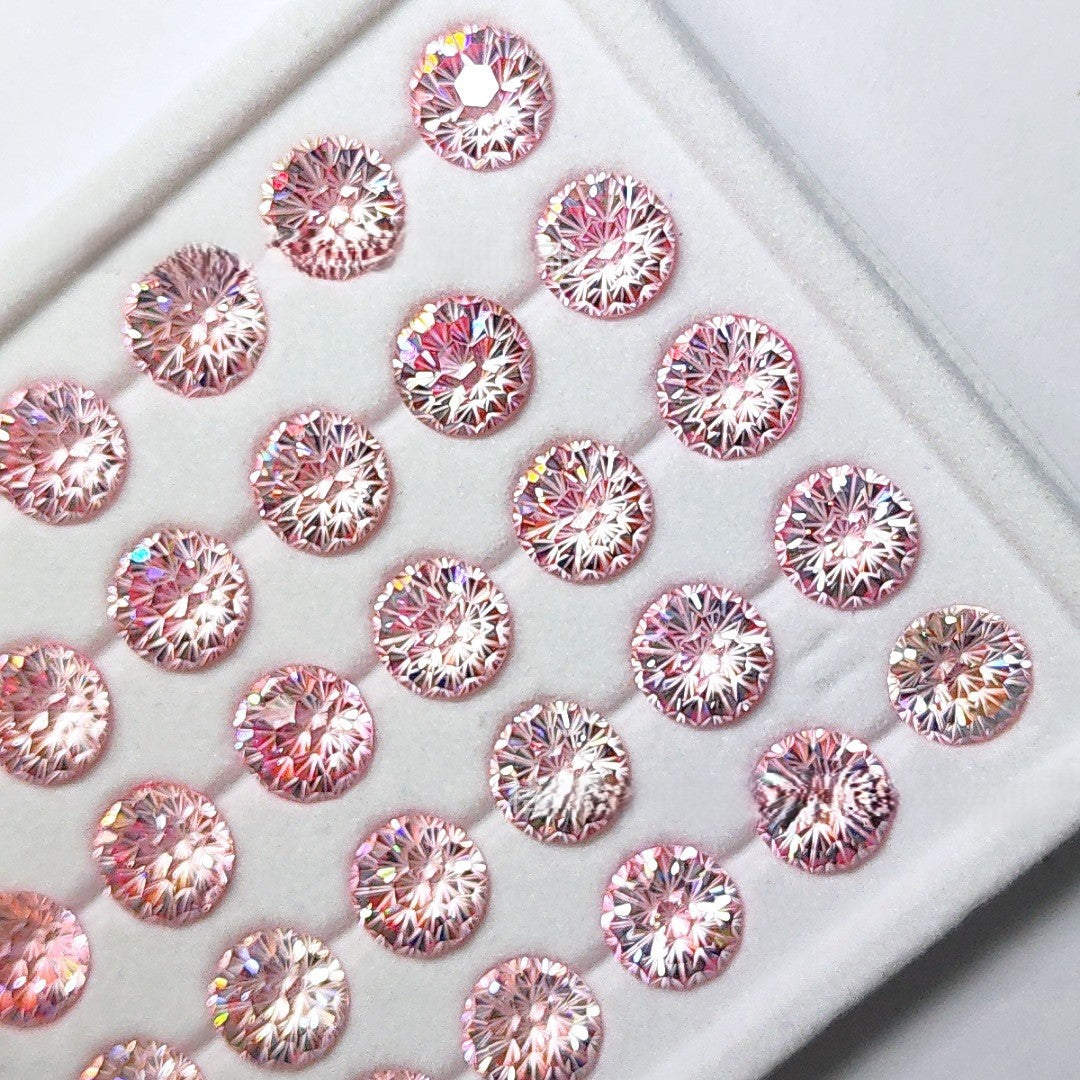 5A 6-8mm Round Iridescent Flame Cut Loose CZ Stone - 2pcs