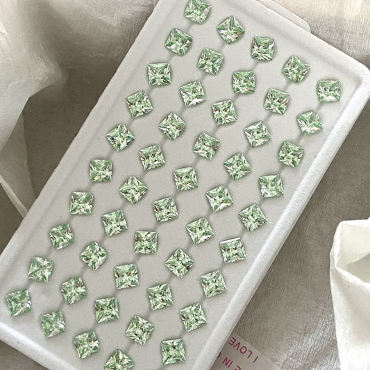 5A 4-6mm Square Coated Cut with a Radiant Heart Loose CZ Stone - 2pcs