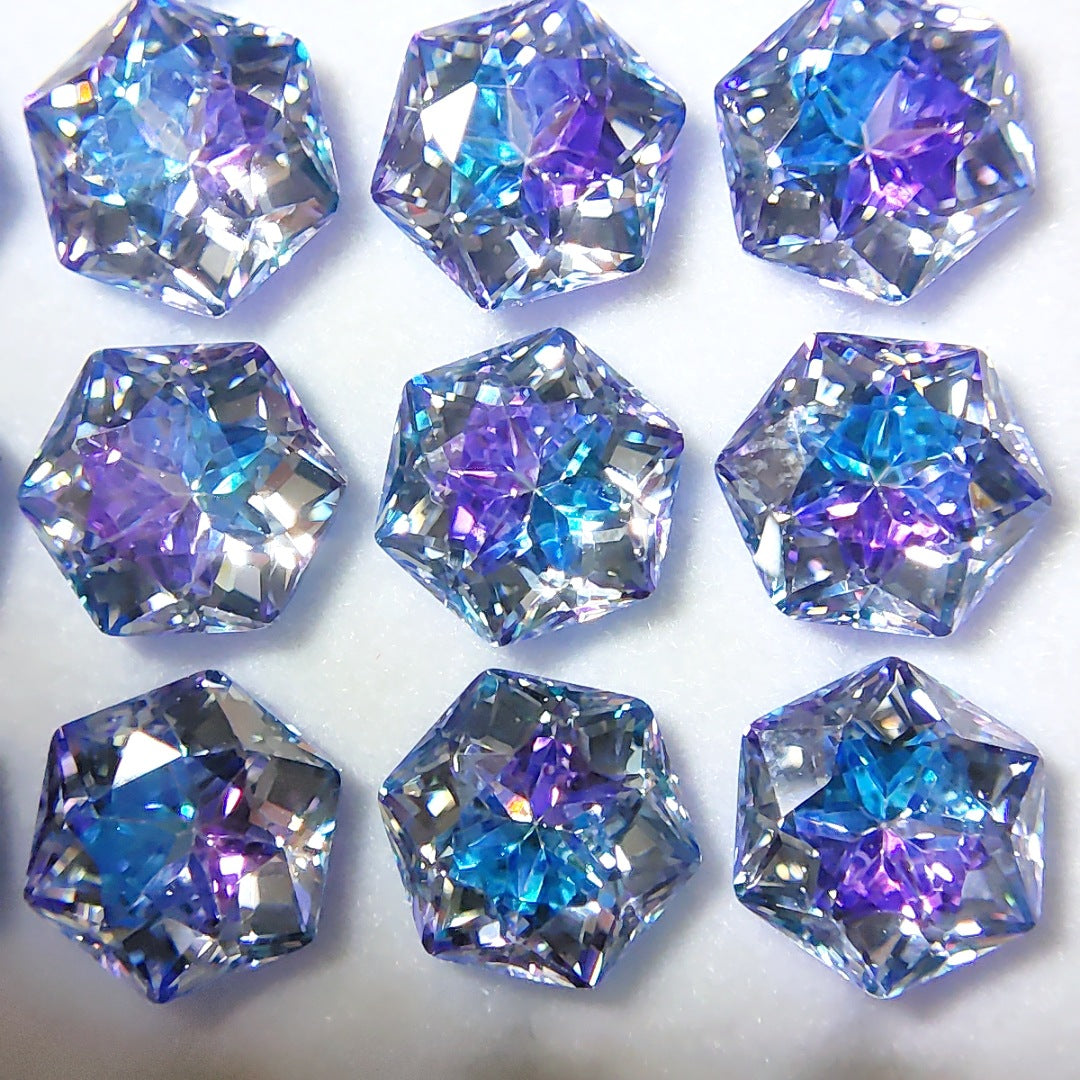 5A 6mm Gradient Hexagram Cut Sandwich Snowflake Loose CZ Stone - 2pcs