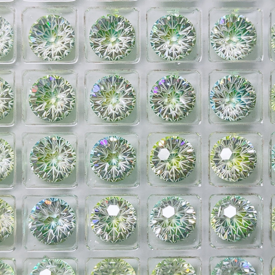 5A 6-8mm Round Iridescent Flame Cut Loose CZ Stone - 2pcs