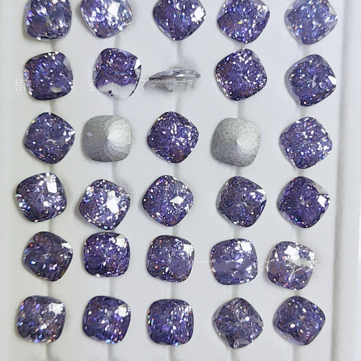 5A 8mm Pave Square Foil-Back Loose CZ Stone - 2pcs