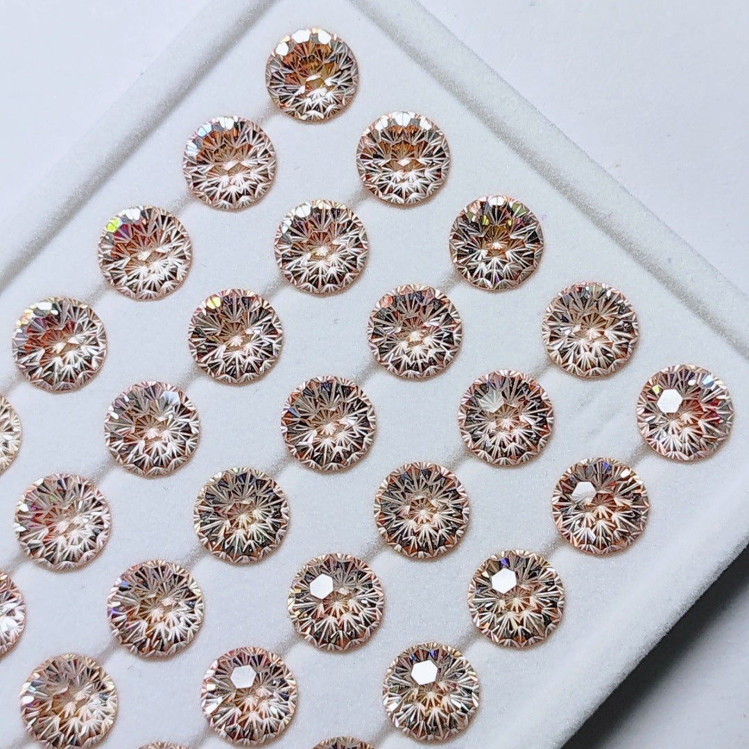 5A 6-8mm Round Iridescent Flame Cut Loose CZ Stone - 2pcs