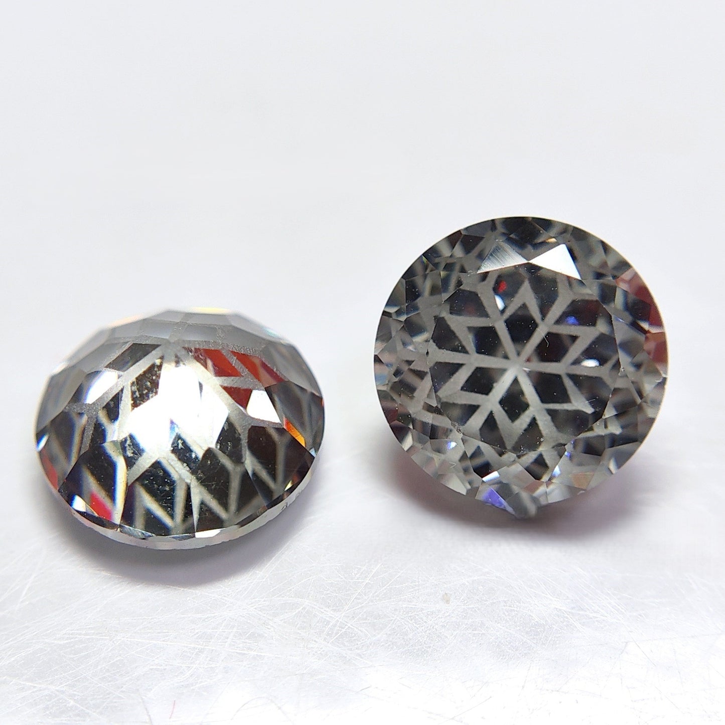 5A 6-8mm Round Snow Crystal Cut Loose CZ Stone - 2pcs