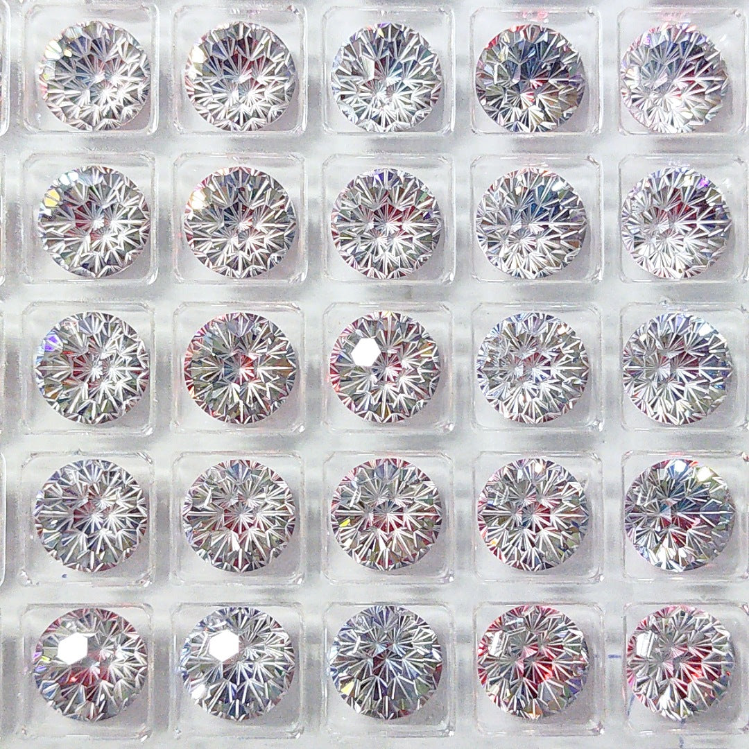 5A 6-8mm Round Iridescent Flame Cut Loose CZ Stone - 2pcs