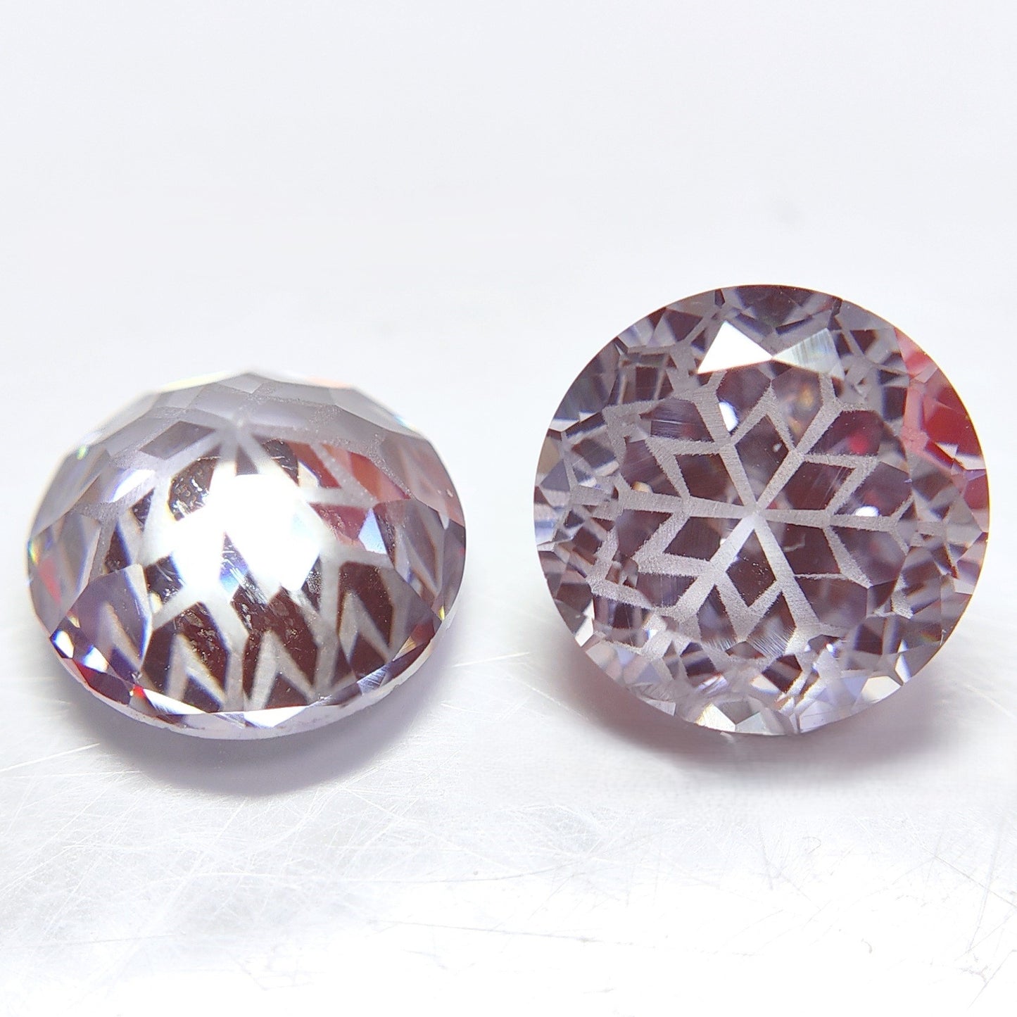 5A 6-8mm Round Snow Crystal Cut Loose CZ Stone - 2pcs