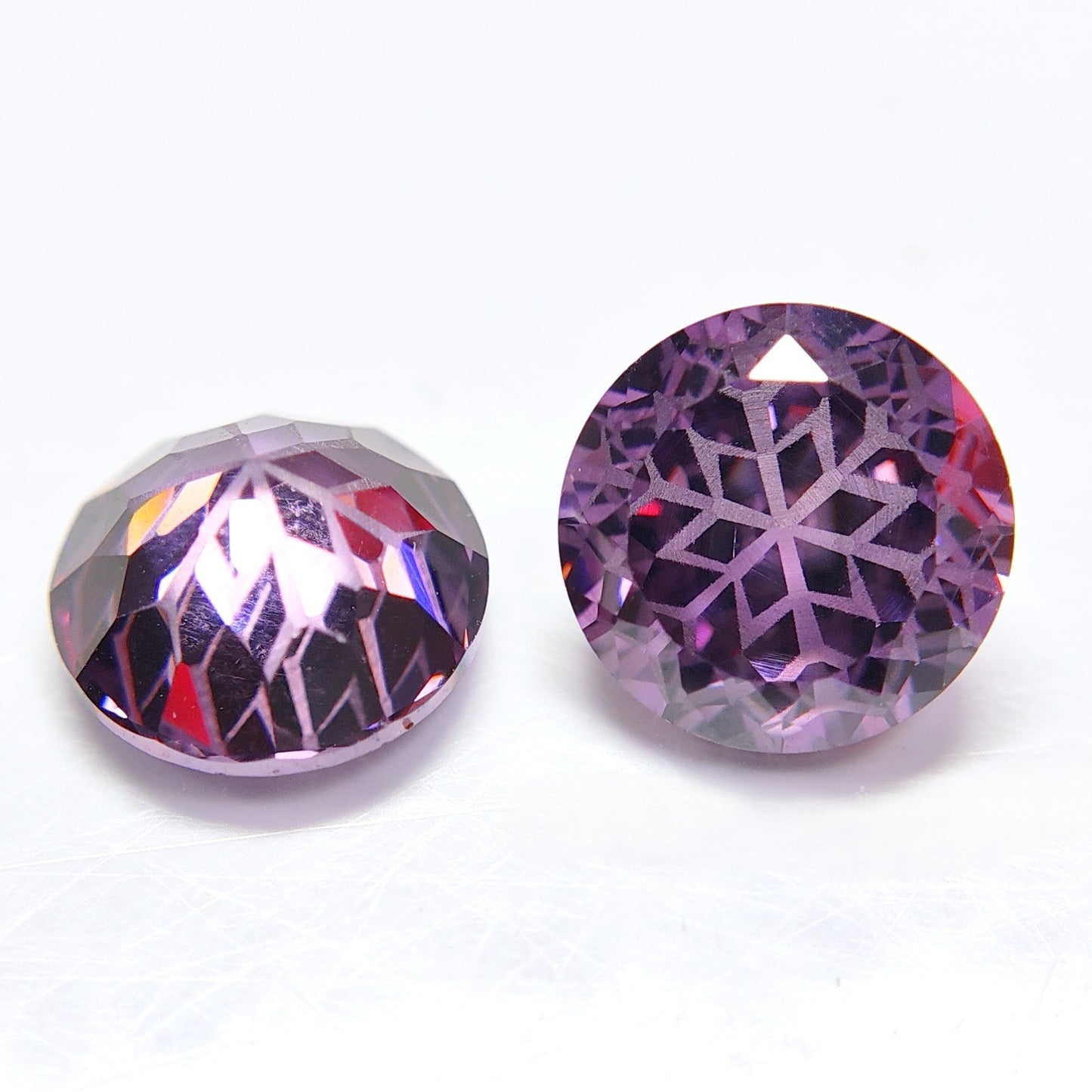 5A 6-8mm Round Snow Crystal Cut Loose CZ Stone - 2pcs