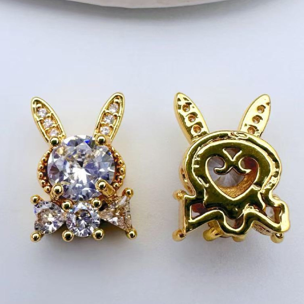 (2pcs)13.5*9.5mm Rabbite Rose Cut Zircon Spacer