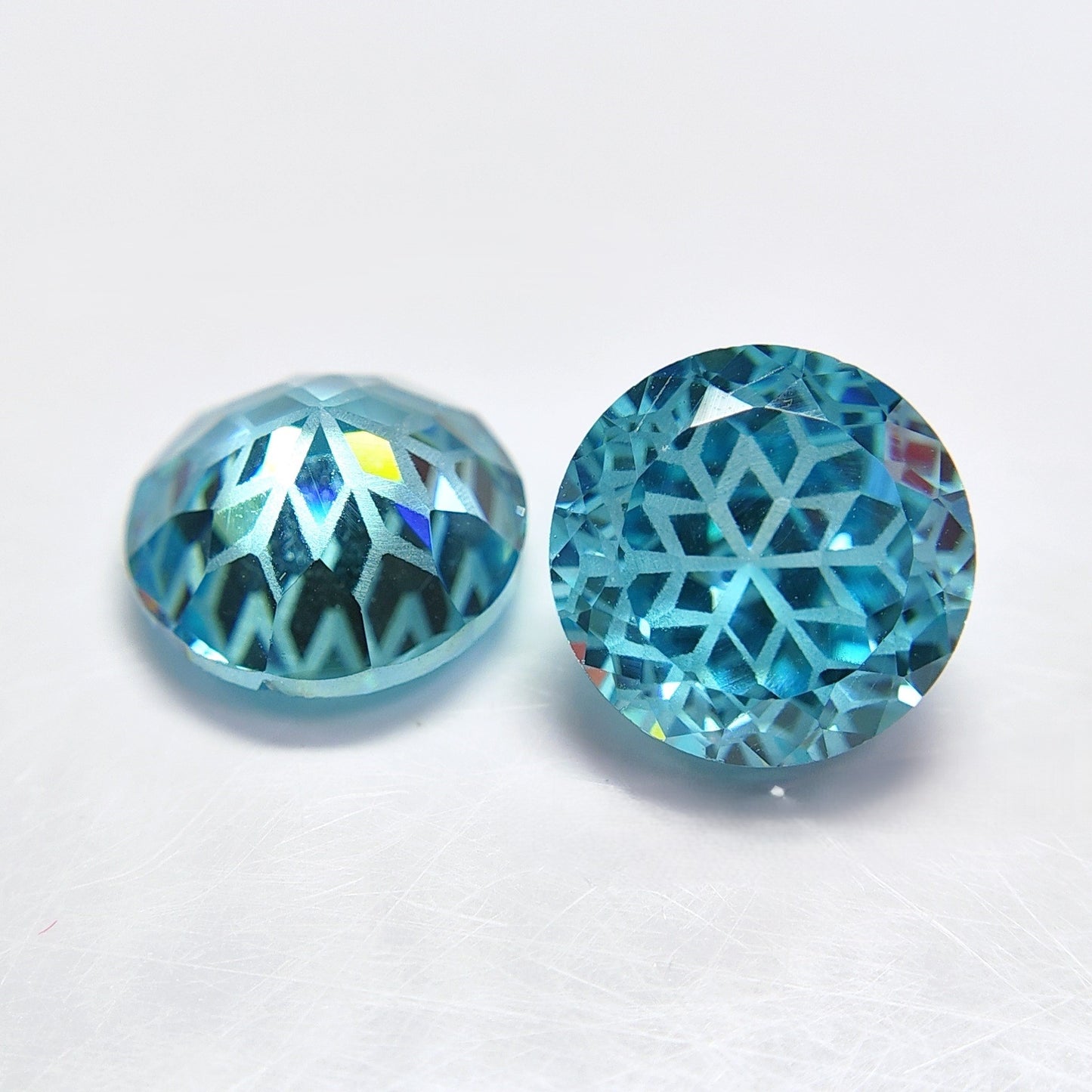 5A 6-8mm Round Snow Crystal Cut Loose CZ Stone - 2pcs