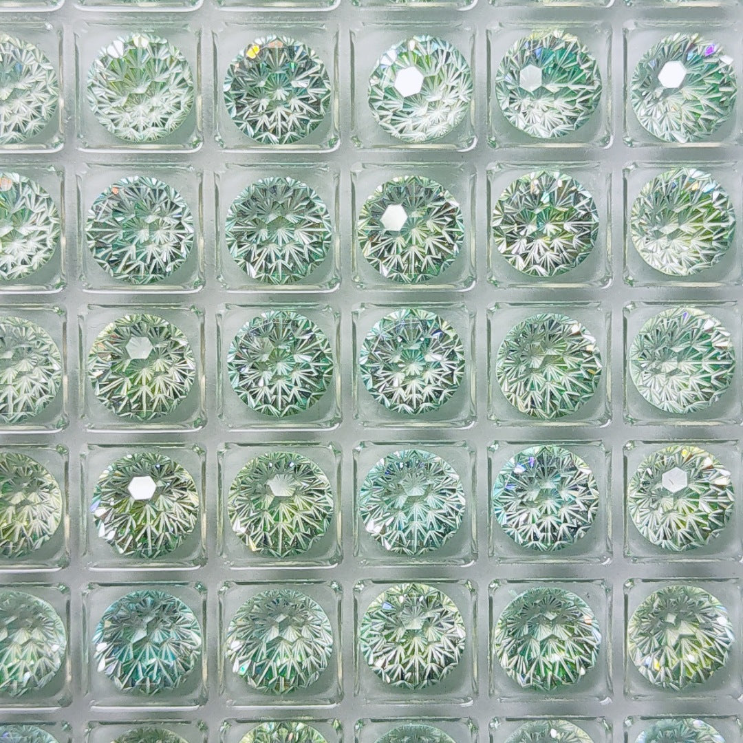 5A 6-8mm Round Iridescent Flame Cut Loose CZ Stone - 2pcs