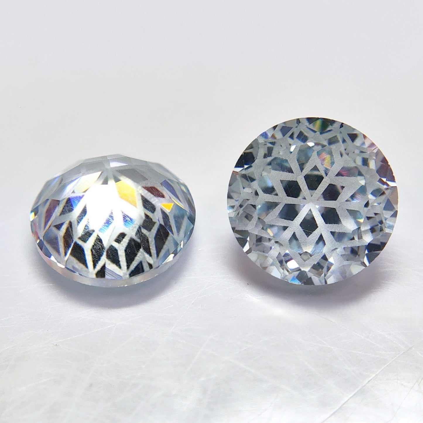 5A 6-8mm Round Snow Crystal Cut Loose CZ Stone - 2pcs