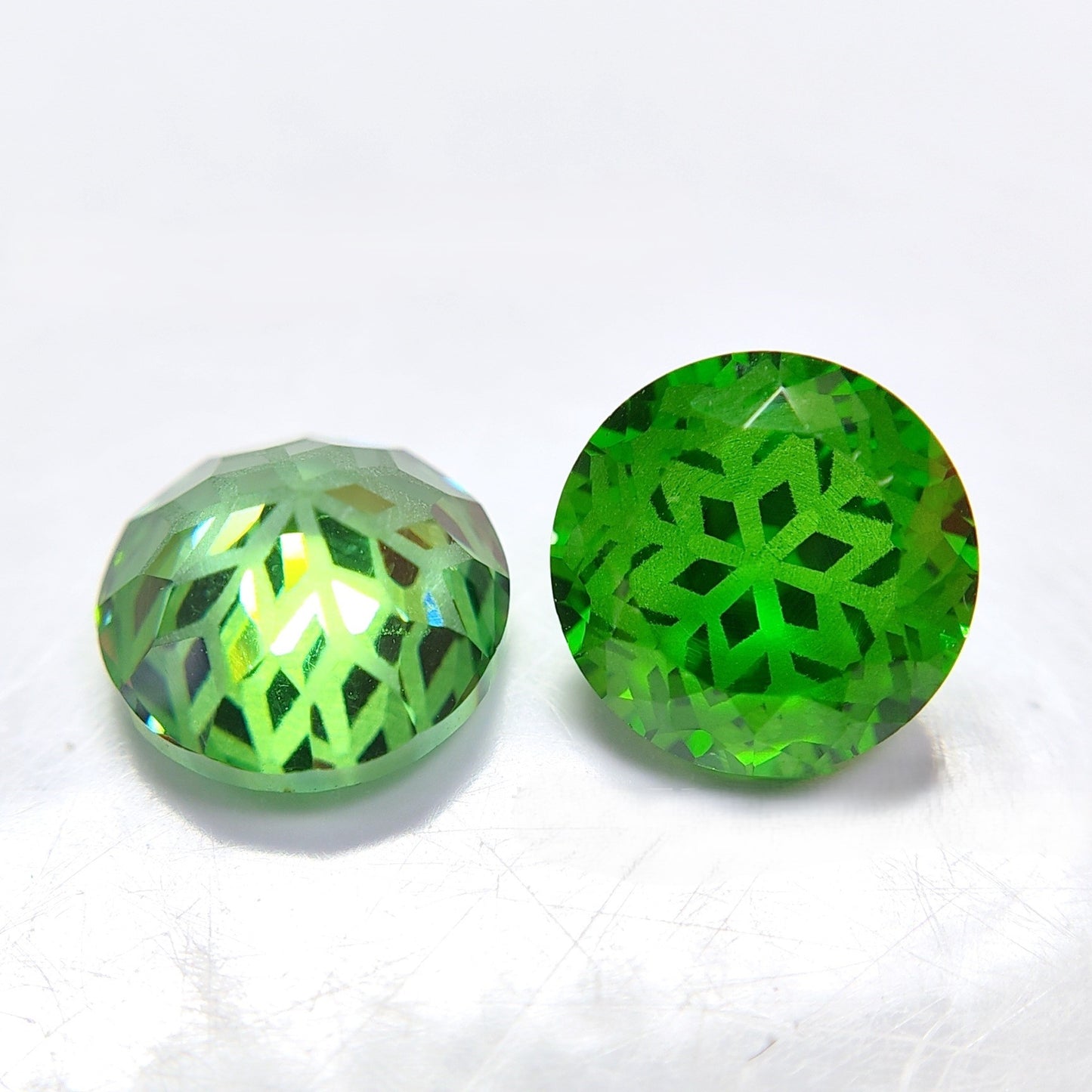 5A 6-8mm Round Snow Crystal Cut Loose CZ Stone - 2pcs