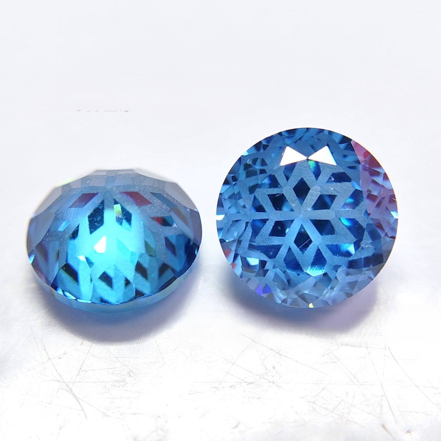5A 6-8mm Round Snow Crystal Cut Loose CZ Stone - 2pcs