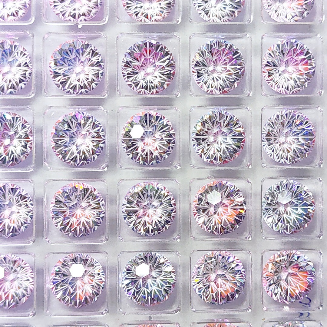 5A 6-8mm Round Iridescent Flame Cut Loose CZ Stone - 2pcs