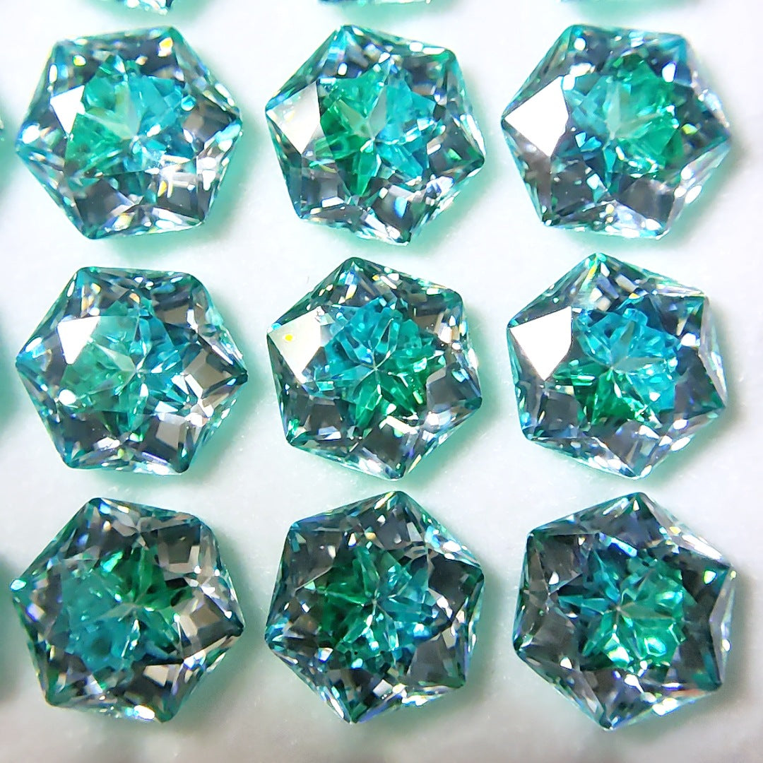 5A 6mm Gradient Hexagram Cut Sandwich Snowflake Loose CZ Stone - 2pcs