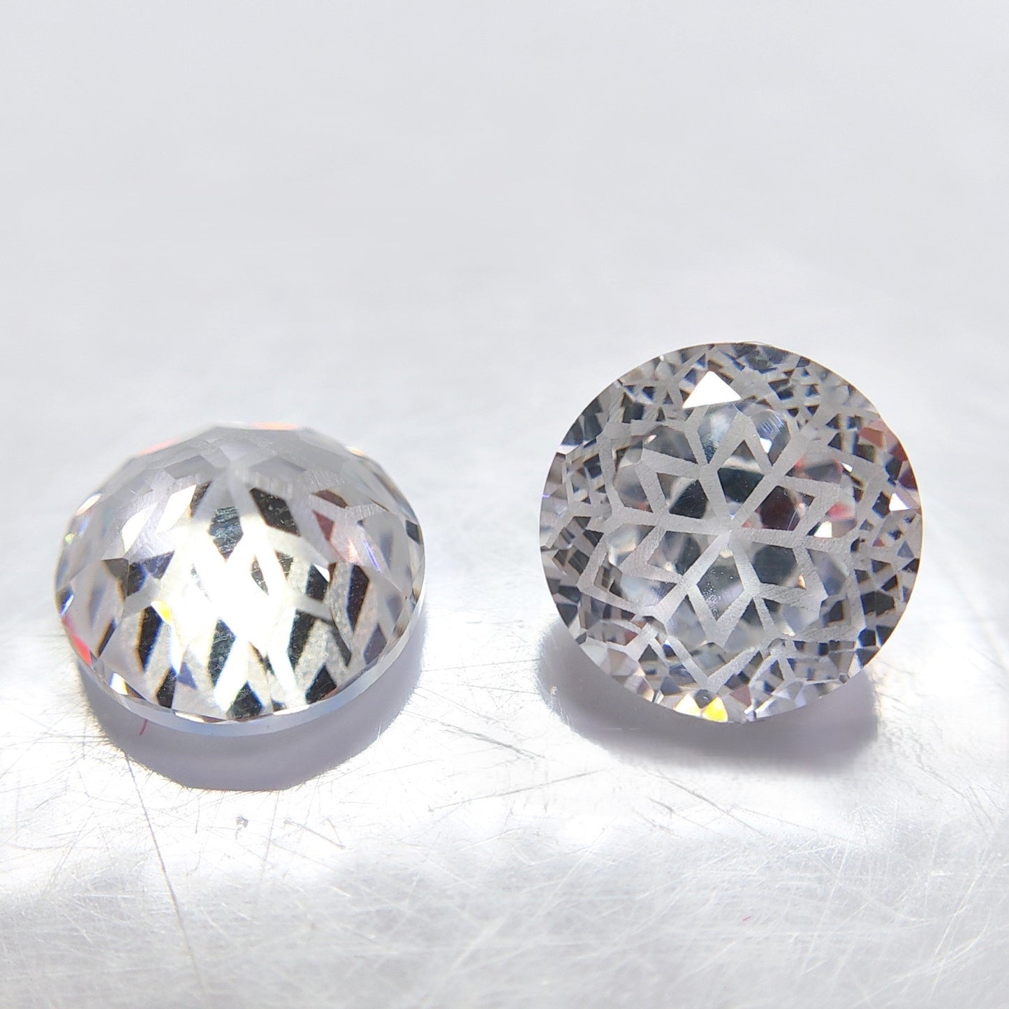 5A 6-8mm Round Snow Crystal Cut Loose CZ Stone - 2pcs