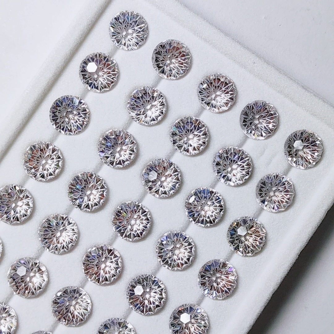 5A 6-8mm Round Iridescent Flame Cut Loose CZ Stone - 2pcs