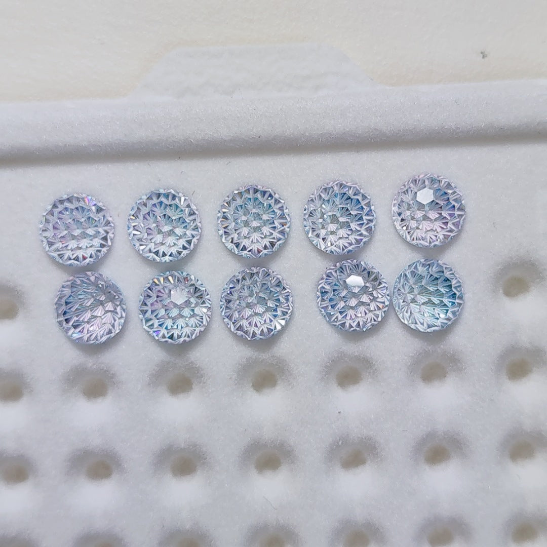 5A 6-8mm Round Iridescent Flame Cut Loose CZ Stone - 2pcs