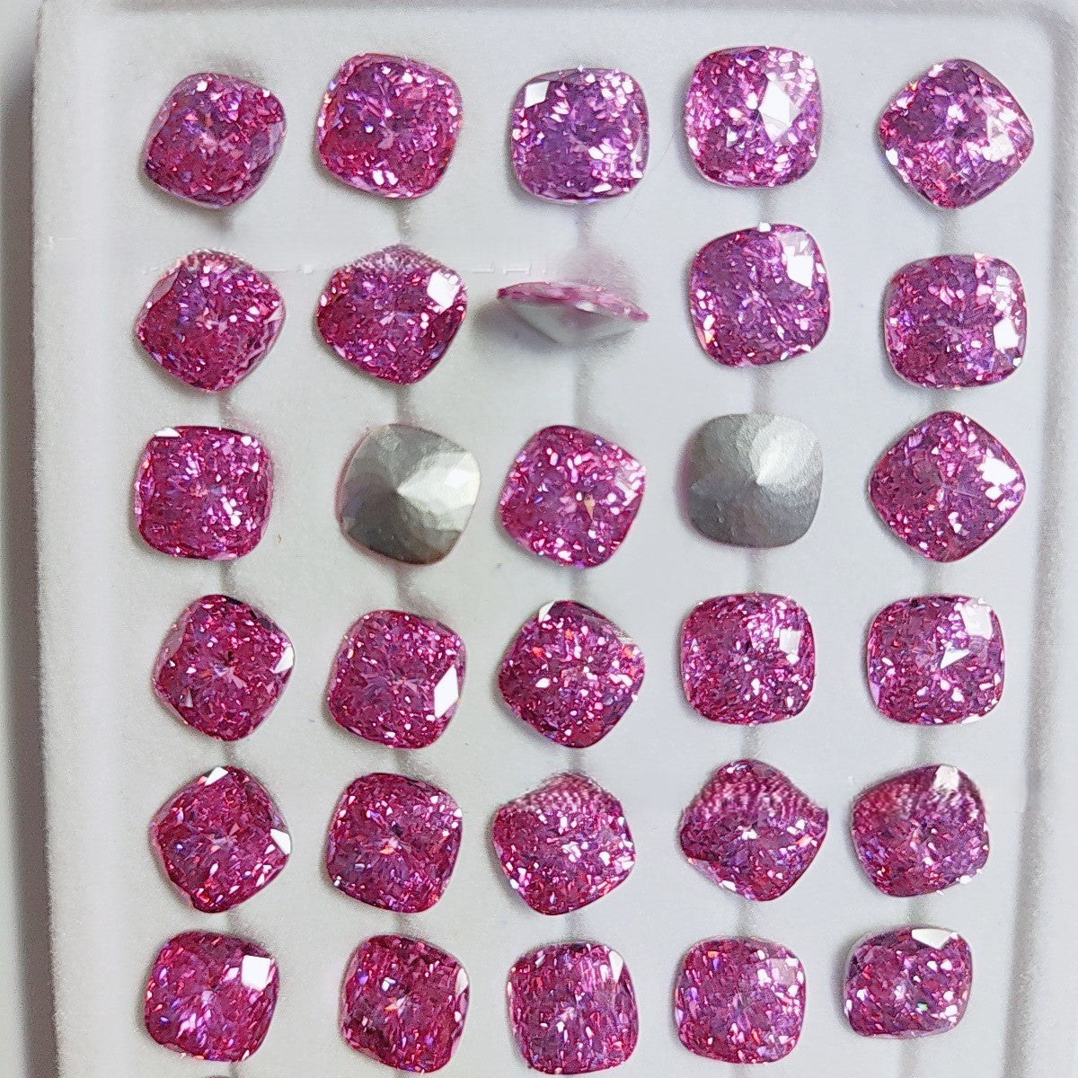 5A 8mm Pave Square Foil-Back Loose CZ Stone - 2pcs