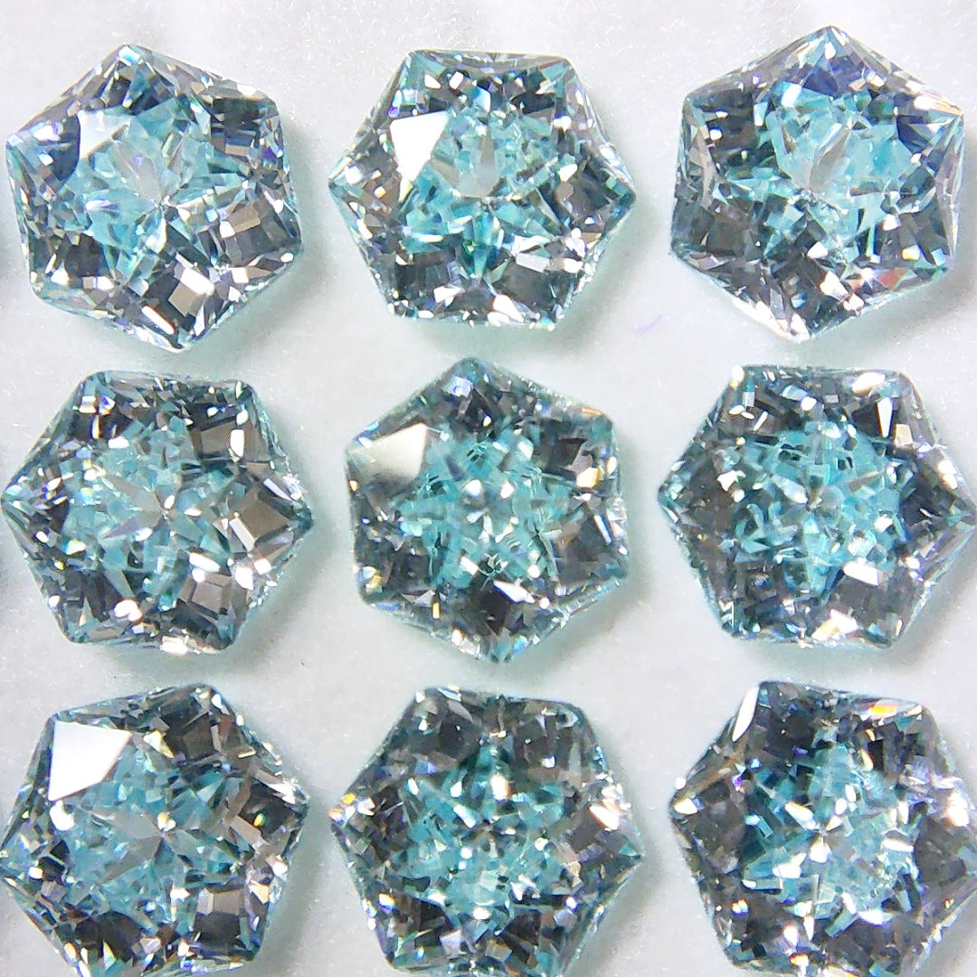 5A 6mm Gradient Hexagram Cut Sandwich Snowflake Loose CZ Stone - 2pcs