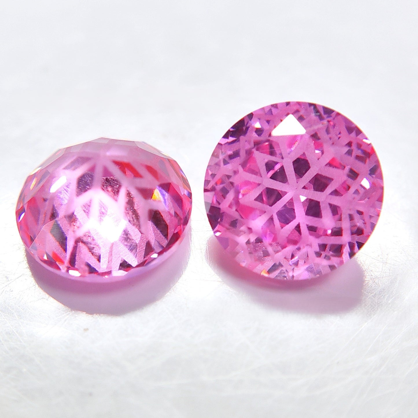 5A 6-8mm Round Snow Crystal Cut Loose CZ Stone - 2pcs