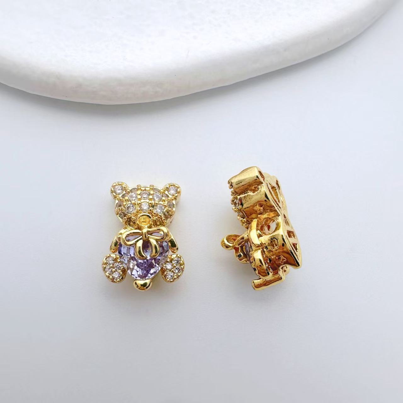 (2pcs)Bear Heart Shape Zircon Spacer