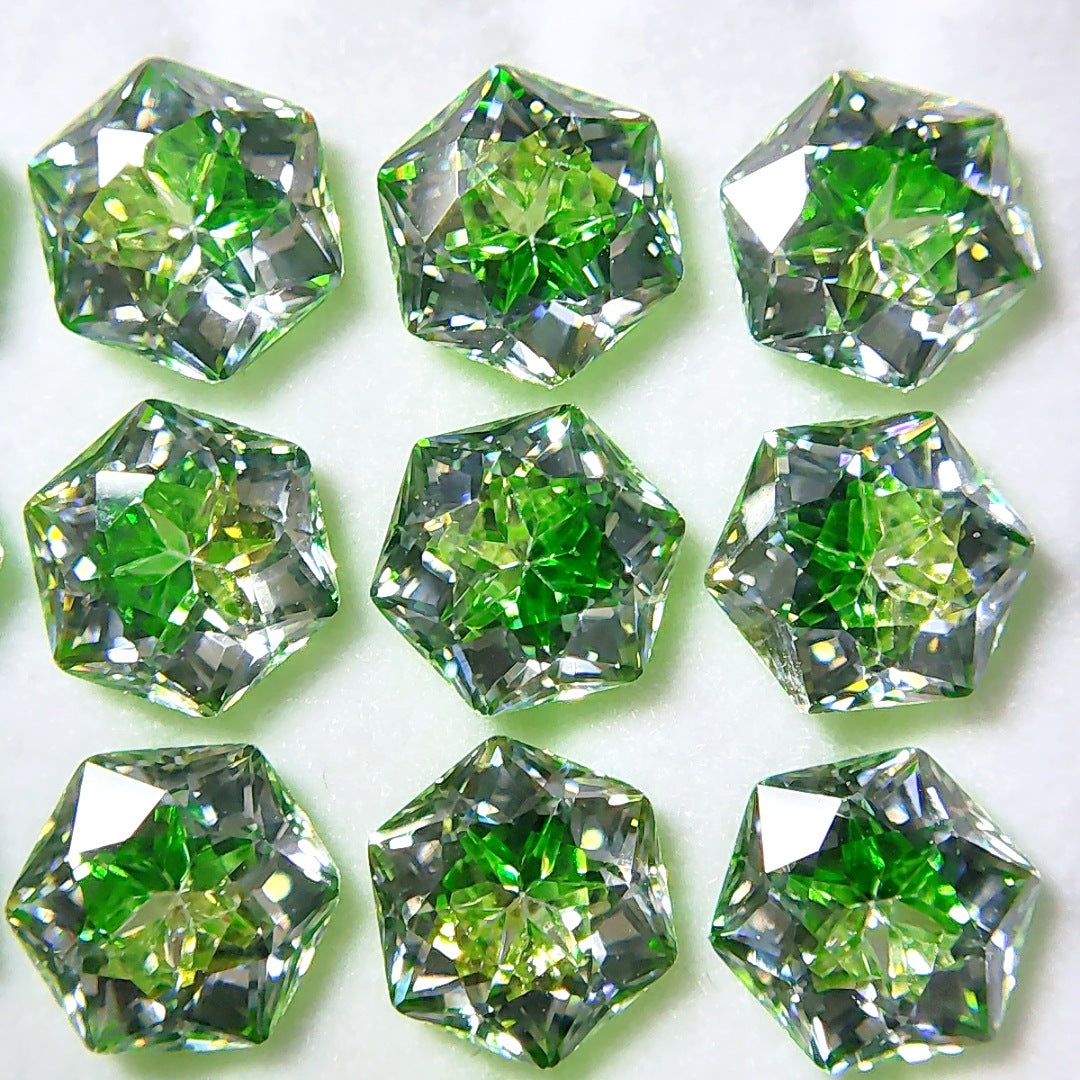 5A 6mm Gradient Hexagram Cut Sandwich Snowflake Loose CZ Stone - 2pcs