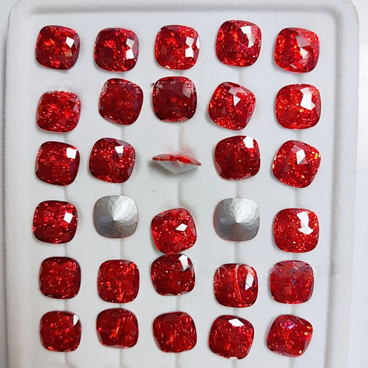 5A 8mm Pave Square Foil-Back Loose CZ Stone - 2pcs