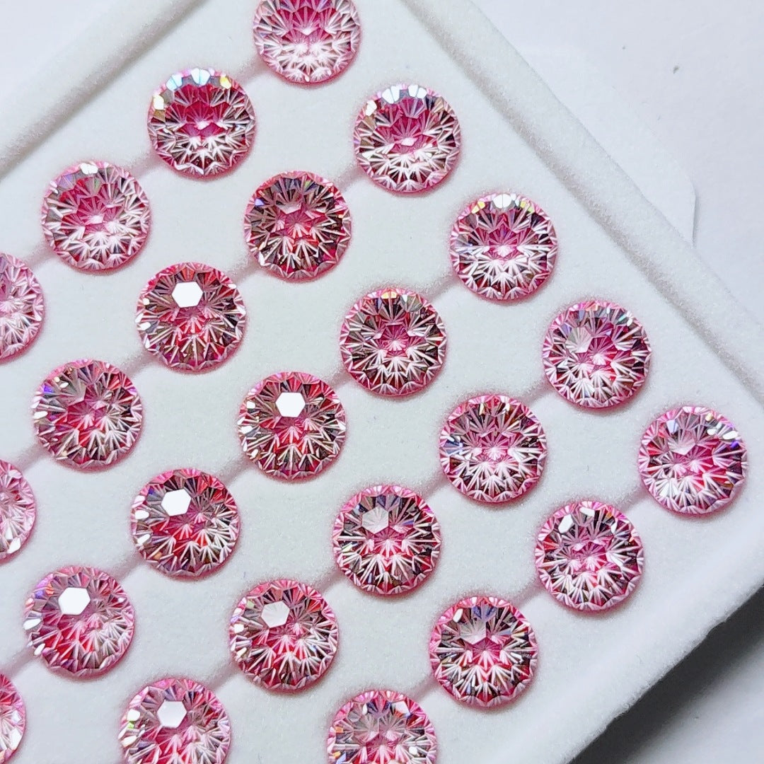 5A 6-8mm Round Iridescent Flame Cut Loose CZ Stone - 2pcs