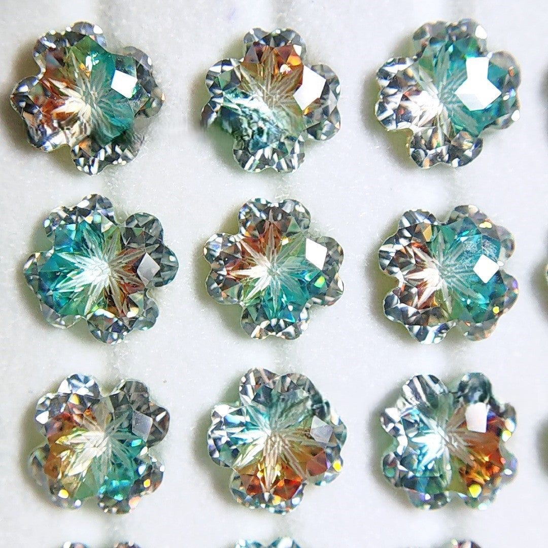 5A 6mm Lucky Clover Coated Loose CZ Stone - 2pcs