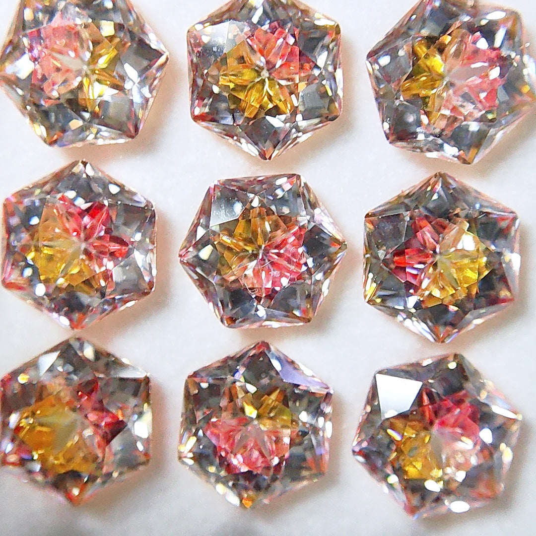 5A 6mm Gradient Hexagram Cut Sandwich Snowflake Loose CZ Stone - 2pcs