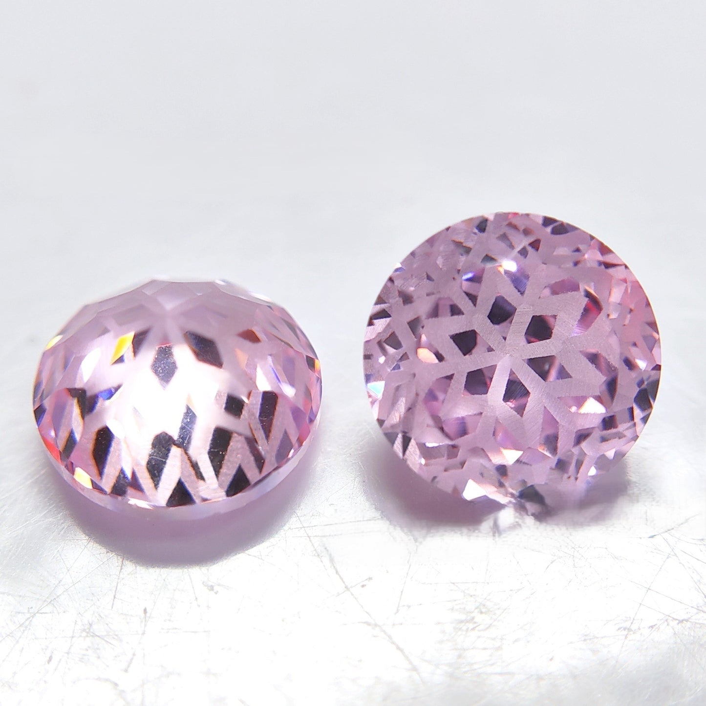 5A 6-8mm Round Snow Crystal Cut Loose CZ Stone - 2pcs