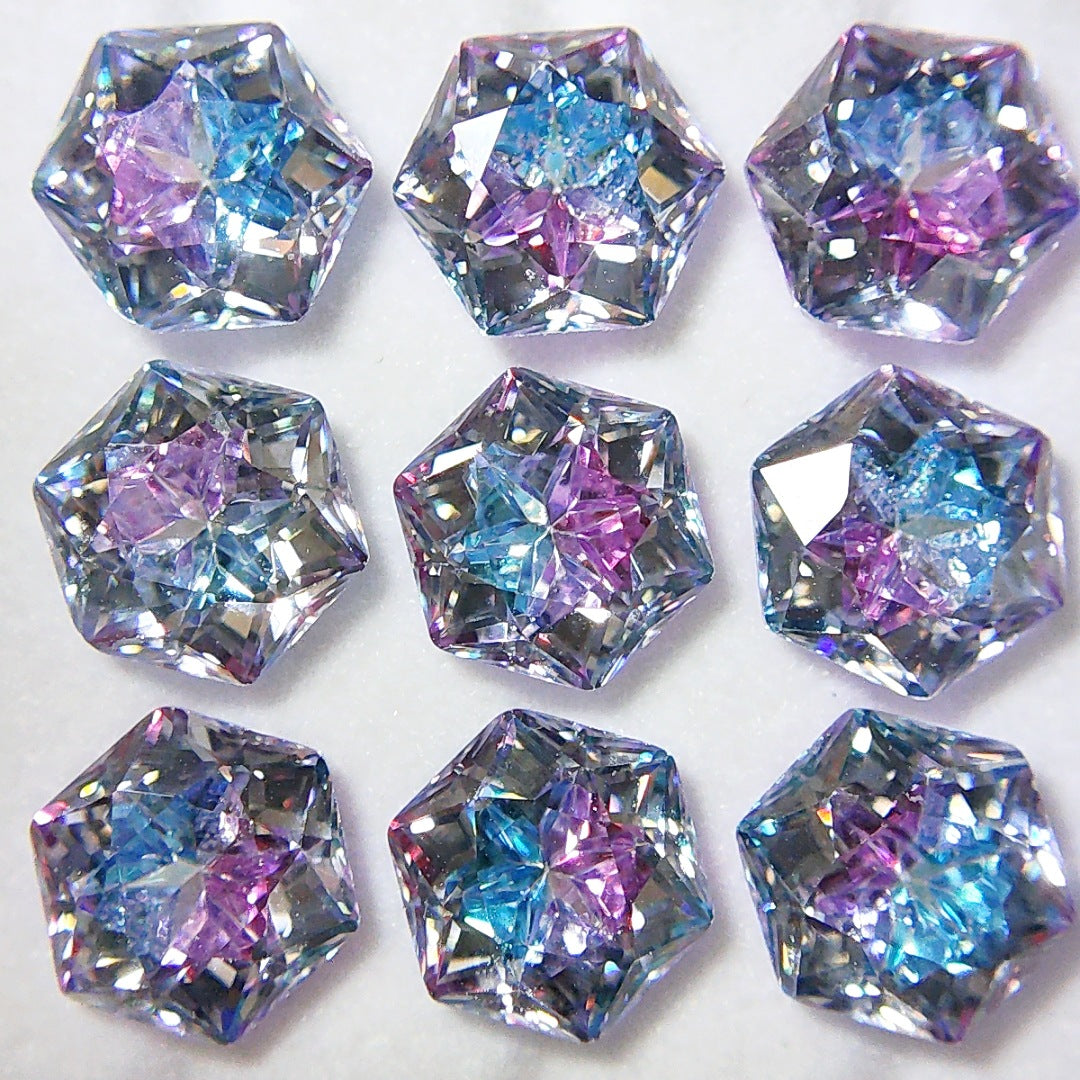 5A 6mm Gradient Hexagram Cut Sandwich Snowflake Loose CZ Stone - 2pcs