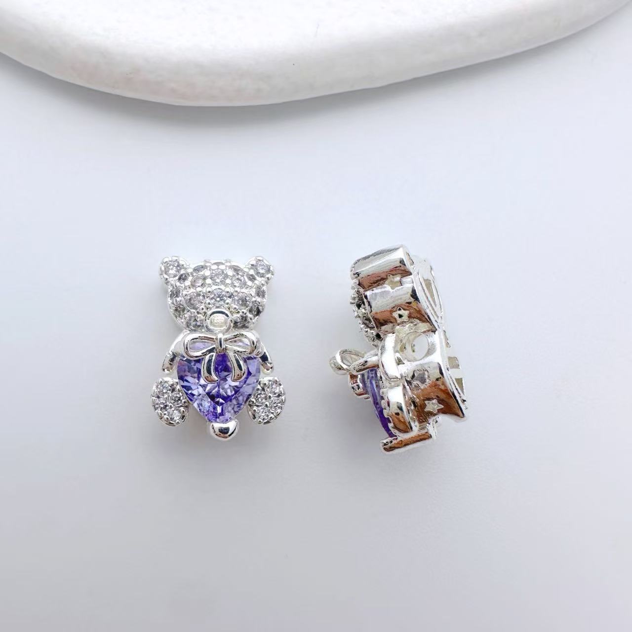 (2pcs)Bear Heart Shape Zircon Spacer
