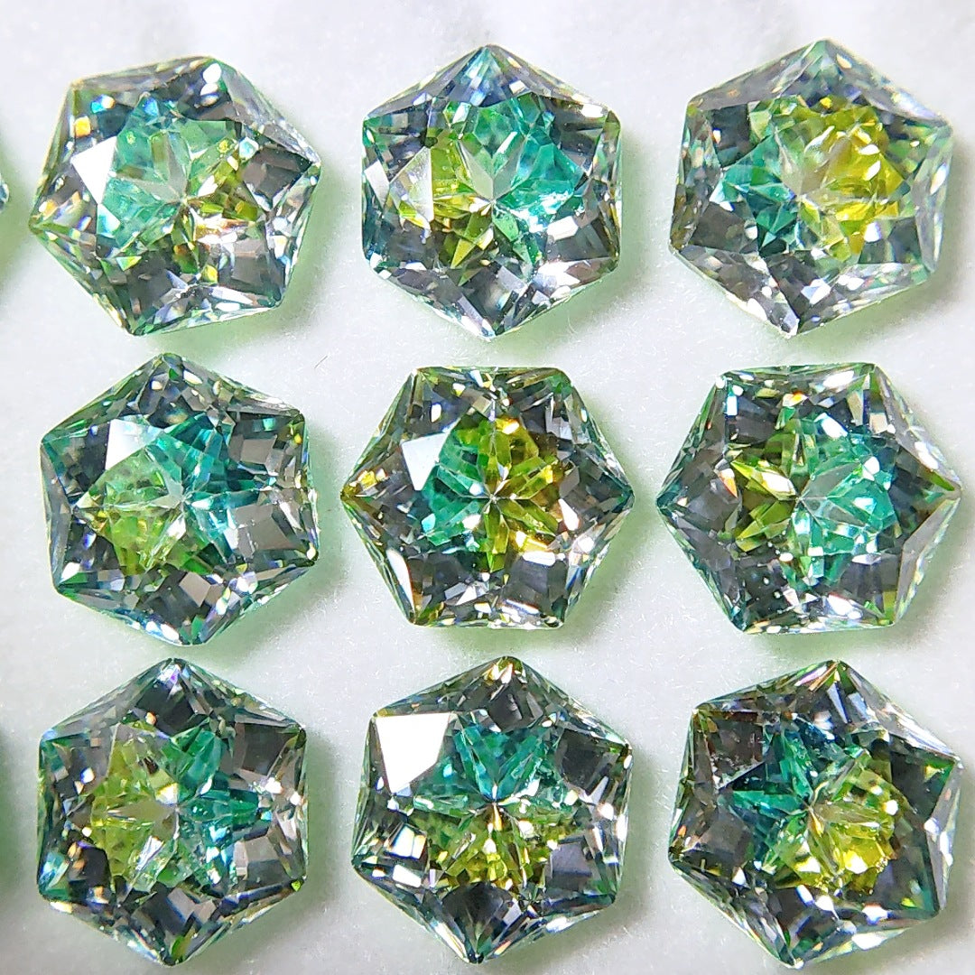 5A 6mm Gradient Hexagram Cut Sandwich Snowflake Loose CZ Stone - 2pcs