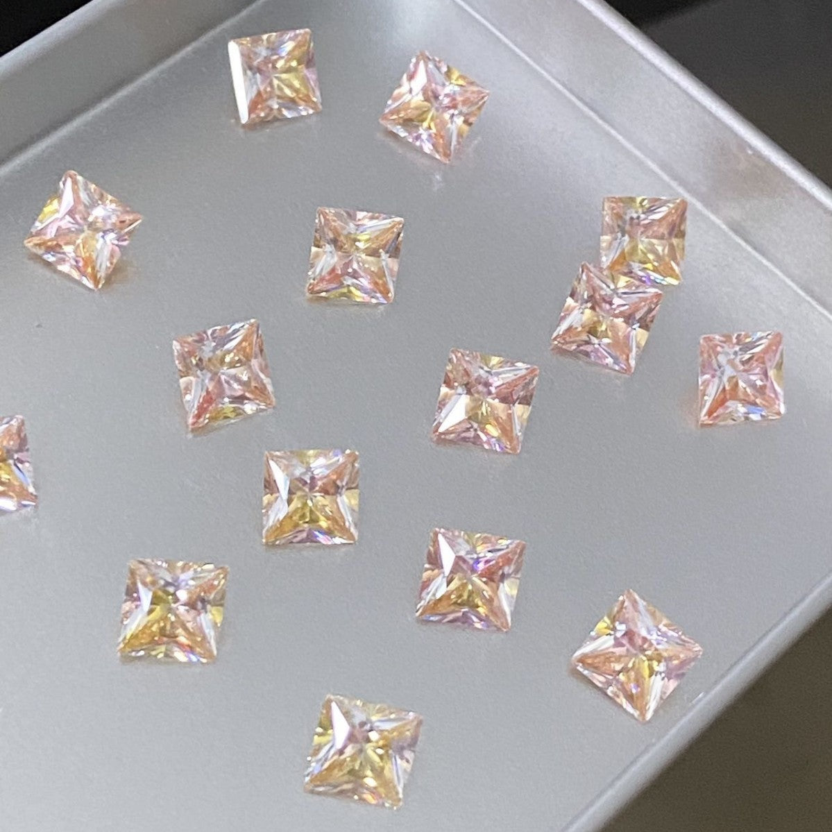 5A 4-6mm Square Coated Cut with a Radiant Heart Loose CZ Stone - 2pcs