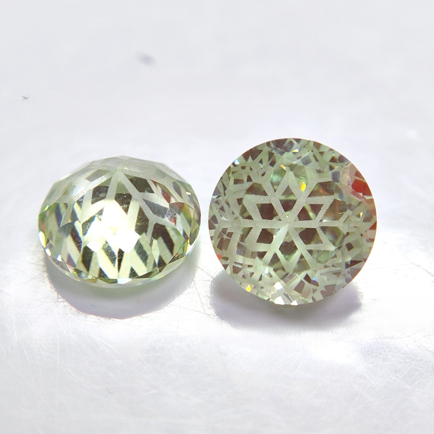 5A 6-8mm Round Snow Crystal Cut Loose CZ Stone - 2pcs